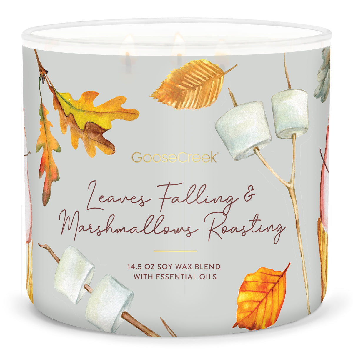 Load image into Gallery viewer, Leaves Falling &amp;amp; Marshmallows Roasting Large 3-Wick Candle
