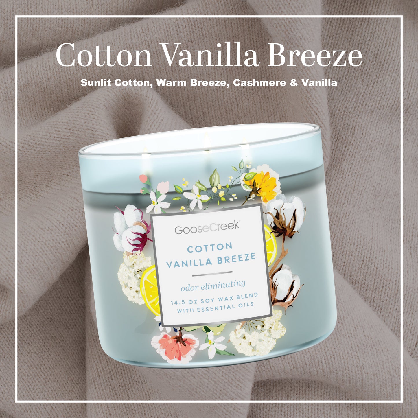 Odor Eliminating - Cotton Vanilla Breeze Large 3-Wick Candle