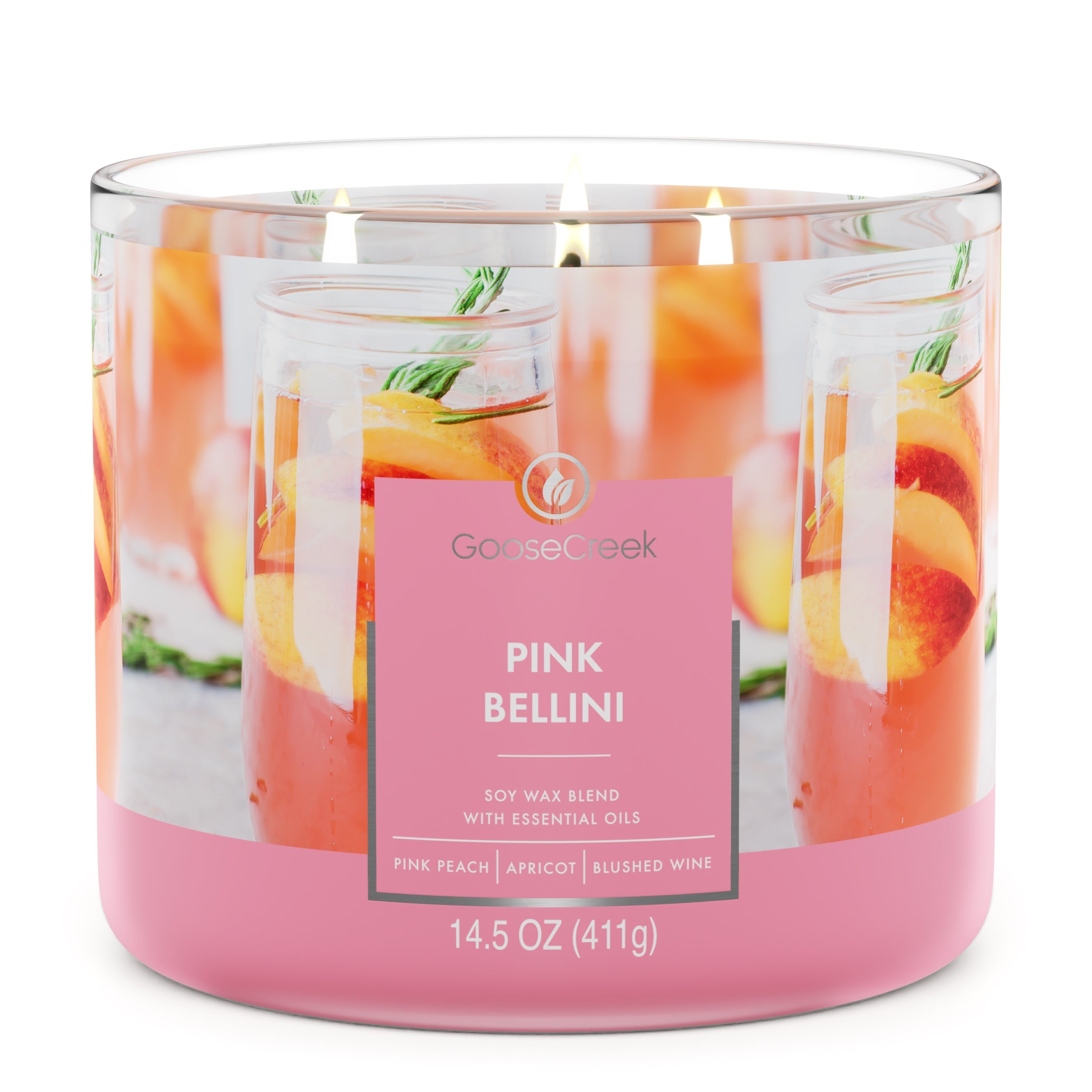 Pink Bellini Large 3Wick Candle Refreshing Peach and Blush Wine Scent