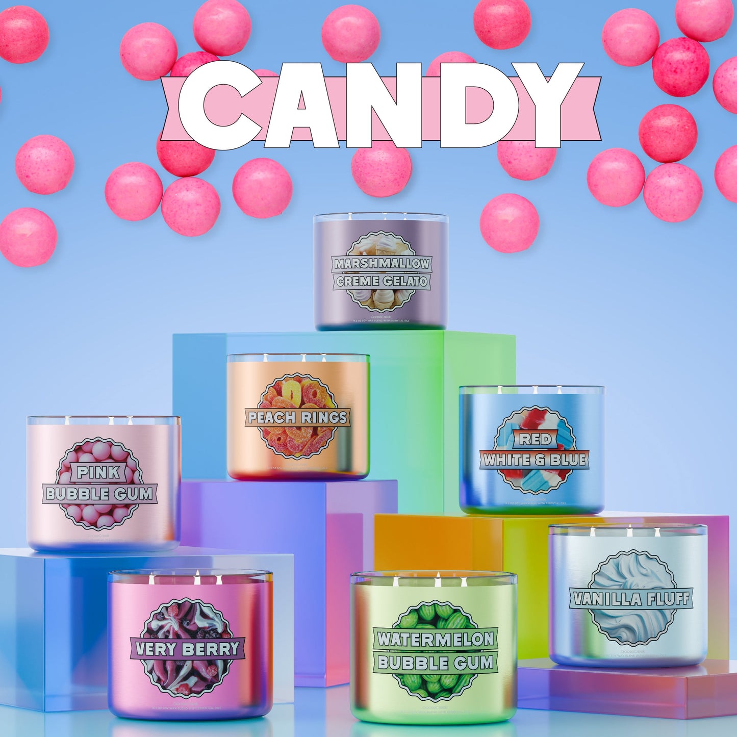 Pink Bubble Gum Large 3-Wick Candle