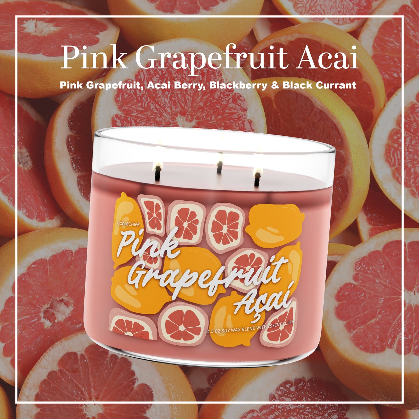 Pink Grapefruit Acai Large 3-Wick Candle