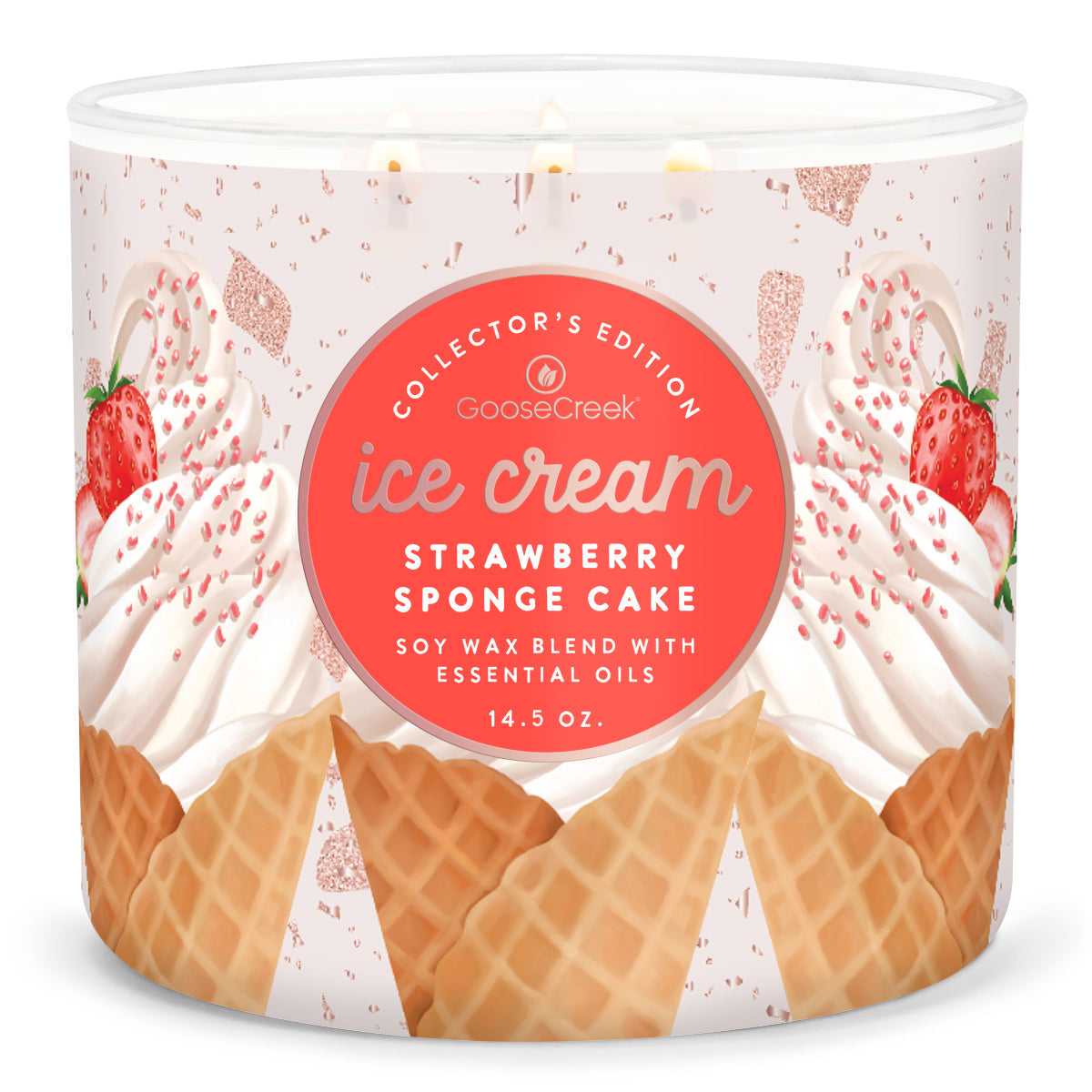 Strawberry Sponge Cake Ice Cream 3-Wick Candle