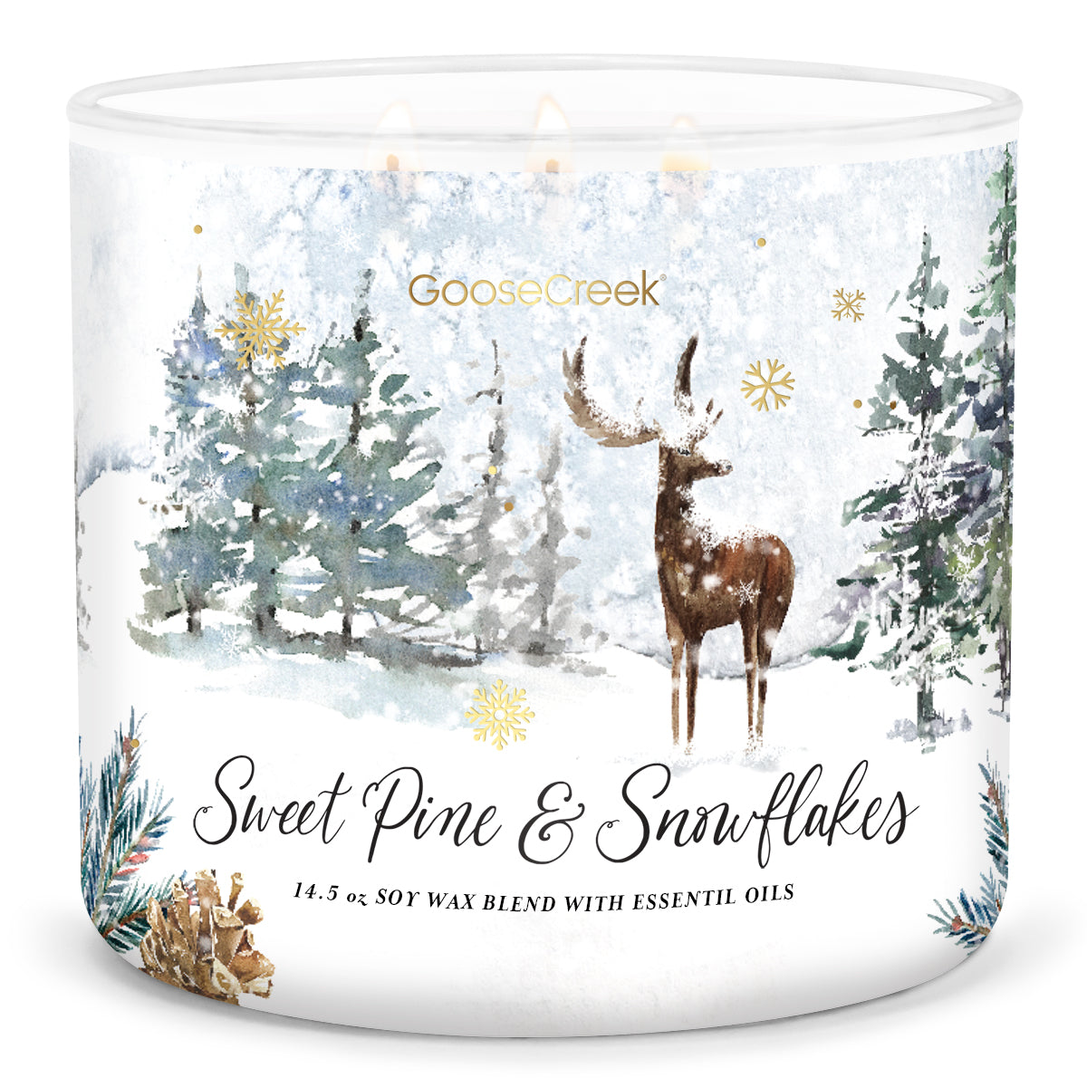 Load image into Gallery viewer, Sweet Pine &amp;amp; Snowflakes Large 3-Wick Candle
