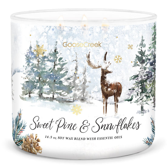 Load image into Gallery viewer, Sweet Pine &amp;amp; Snowflakes Large 3-Wick Candle
