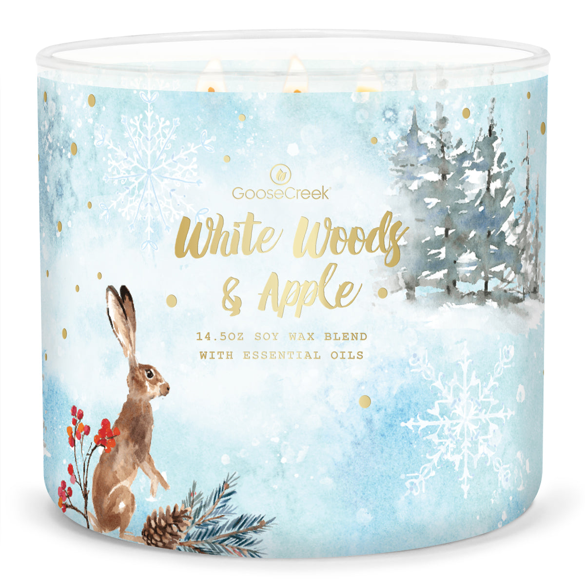 White Woods & Apple Large 3Wick Candle Rustic Getaway Scent Fresh