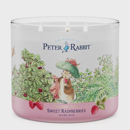 Load and play video in Gallery viewer, Peter Rabbit - Sweet Raspberries Large 3-Wick Candle
