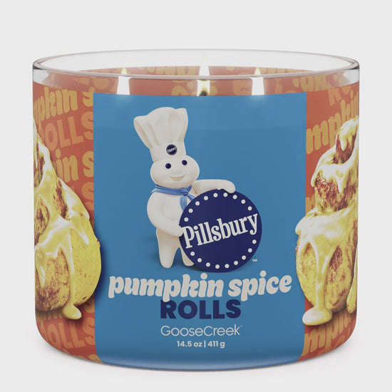 Load and play video in Gallery viewer, Pumpkin Spice Rolls Large 3-Wick Pillsbury Candle
