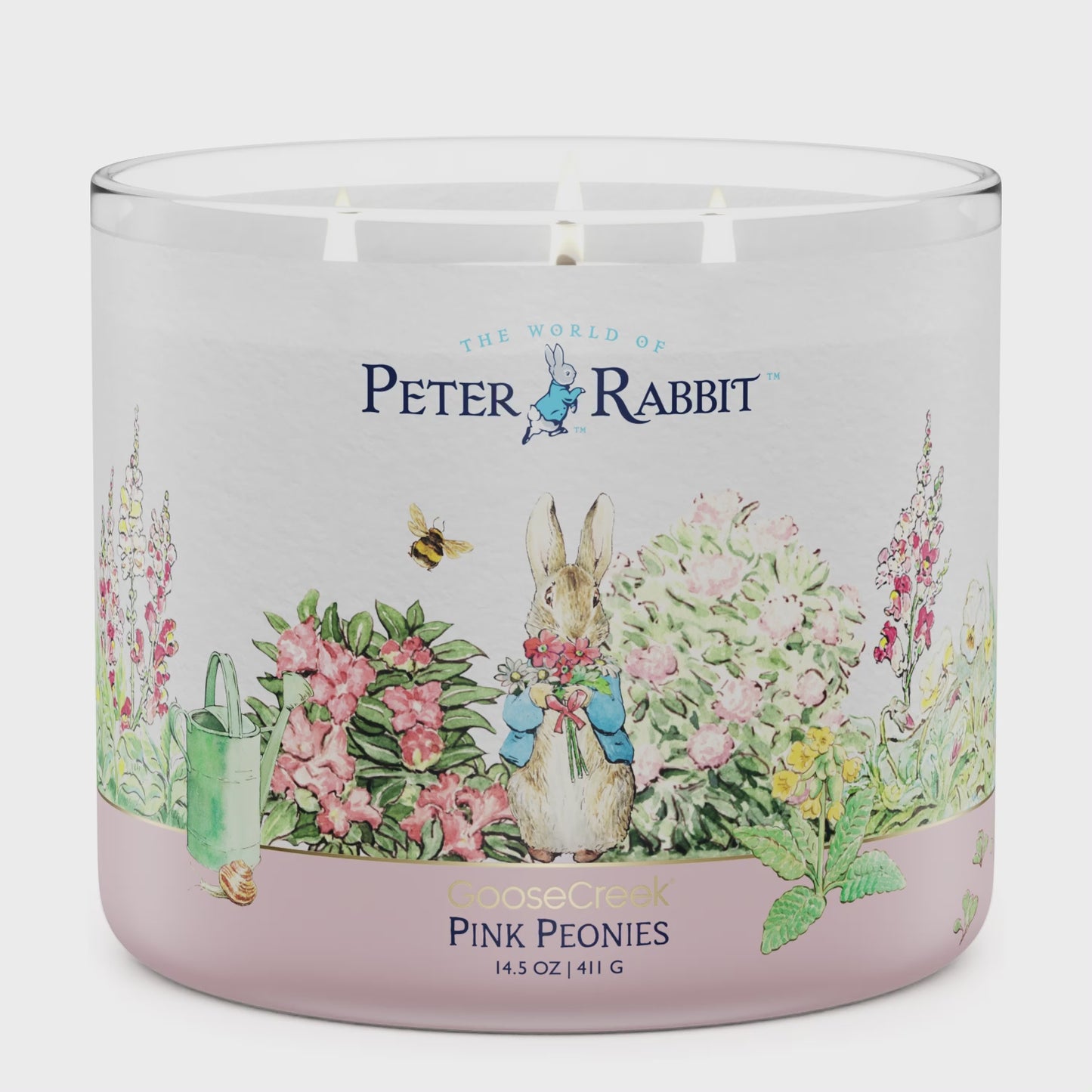 Load and play video in Gallery viewer, Peter Rabbit - Pink Peonies Large 3-Wick Candle
