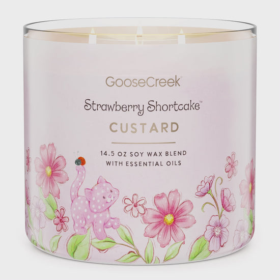 Load and play video in Gallery viewer, Custard 3-Wick Strawberry Shortcake Candle
