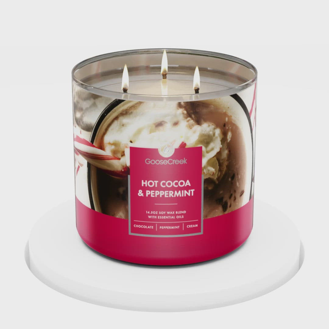 Load and play video in Gallery viewer, Hot Cocoa &amp;amp; Peppermint Large 3-Wick Candle
